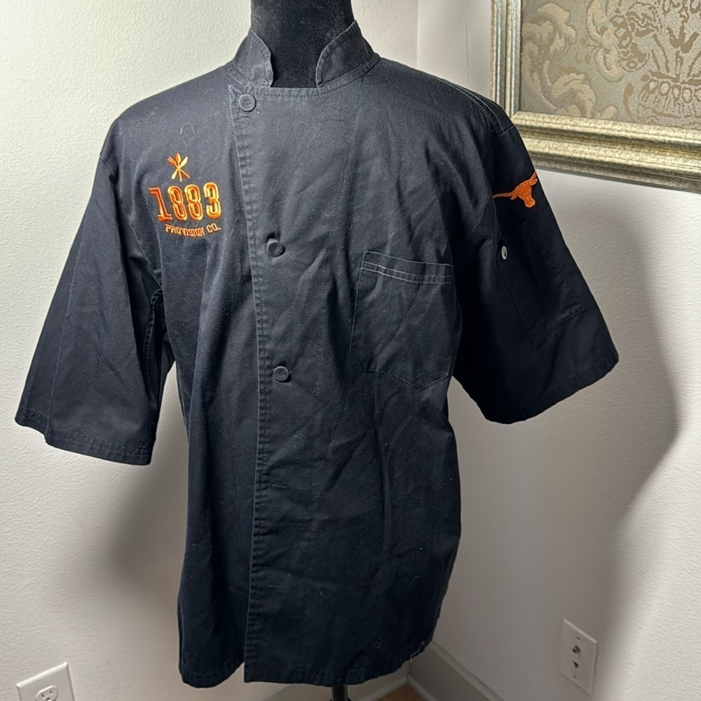 Chef Works black‎ 1883 Provision Embroidered Longhorns short sleeves chef coat S